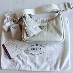 💯 Authentic Prada Re-Edition 2005 Re-Nylon Crossbody Bag - White (with dust bag